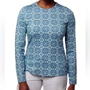 Hang Ten Geometric Mandala Long Sleeve UPF 50+ Rashguard Top Large Blanco Blue